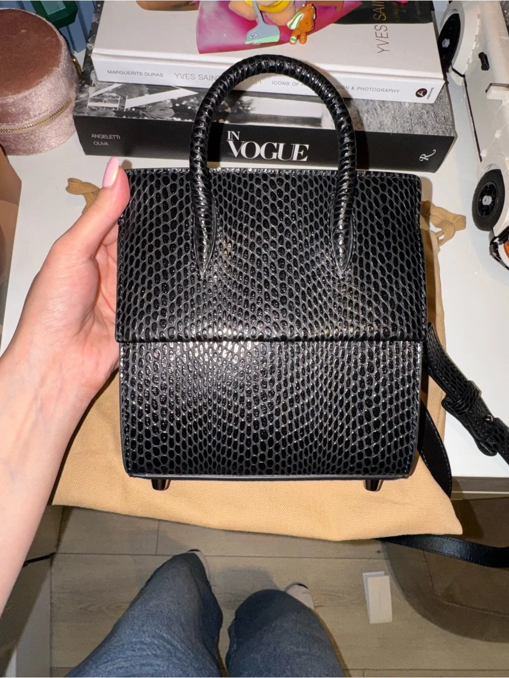 Christian Louboutin Black Textured Mini Tote with Top Handles